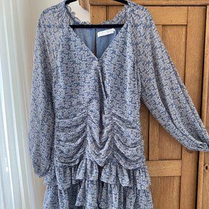 ASTR The Label, Blue Floral Chiffon Ruched Dress - Size XL